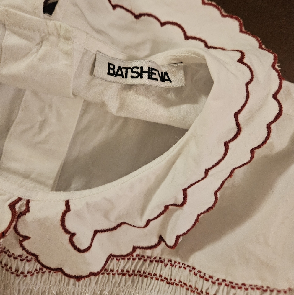 Nwot Batsheva Fresh Cotton Smocked Embroidery Boho Cropped Top 6 S - Picture 10 of 11